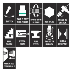 Wera 8100 SB 8 Zyklop 3/8" Drive 29 Piece Metric Switch Lever Ratchet Set - 05004048001 -Hand Tool Shop 05004048001 features 34279.1697457633