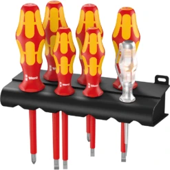 Wera 160 I/7 Kraftform 7 Piece 1000V Insulated Screwdriver Set + Phase Tester + Rack - 05006147001