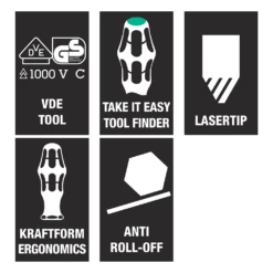 Wera 160 I/7 Kraftform 7 Piece 1000V Insulated Screwdriver Set + Phase Tester + Rack - 05006147001 -Hand Tool Shop 05006147001 features 82265.1697457637