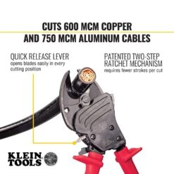Klein Tools Open-Jaw Ratcheting Cable Cutter - 63711 -Hand Tool Shop 63711 003 91348.1697458077