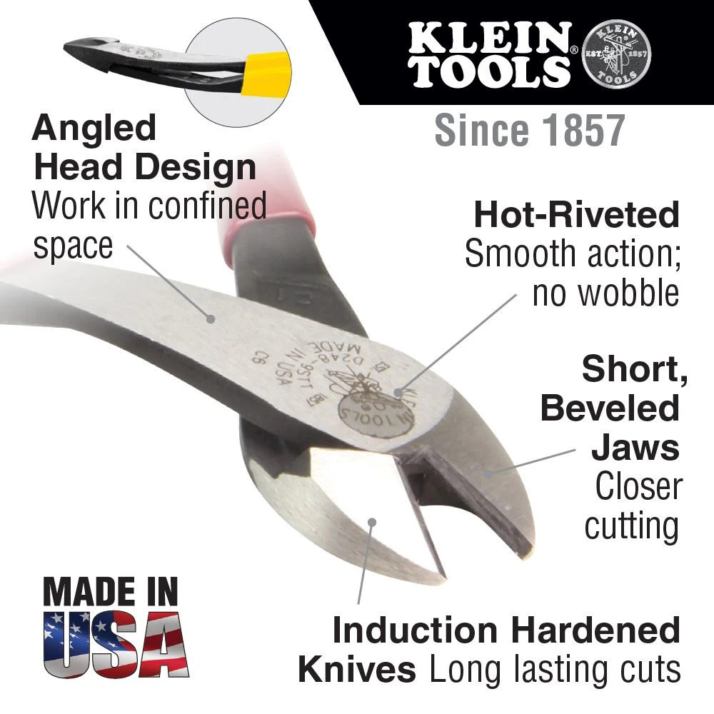 Klein Tools 205mm Angled Head Short Jaw Diagonal Cutting Pliers - D248-8 2 Klein Tools 205mm Angled Head Short Jaw Diagonal Cutting Pliers - D248-8 - Image 2