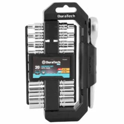 DuraTech 1/4" Drive 20 Piece Mechanics Metric & Imperial Socket Set With Carry Rack - DT401029