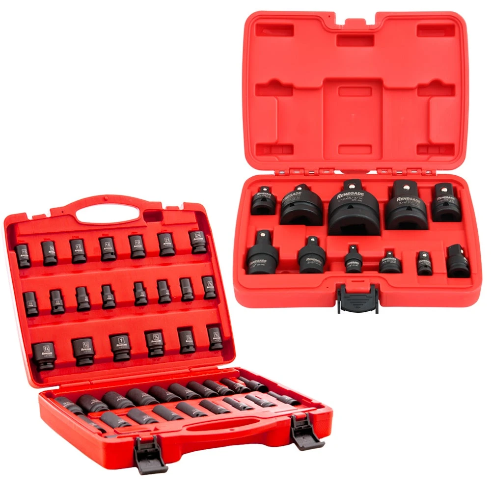 Renegade Industrial 1/2" Drive 42 Piece Impact Socket Set & Bonus RI11ISAS Adaptor Set - RIISS1242-11ISAS 1 Renegade Industrial 1/2" Drive 42 Piece Impact Socket Set & Bonus RI11ISAS Adaptor Set - RIISS1242-11ISAS