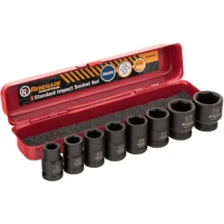 Renegade Industrial 3/8" Drive 8 Piece Metric Standard Impact Sockets Set - RISIM388